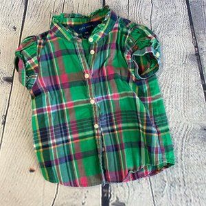 Ralph Lauren Girls Plaid Button Down Shirt Top